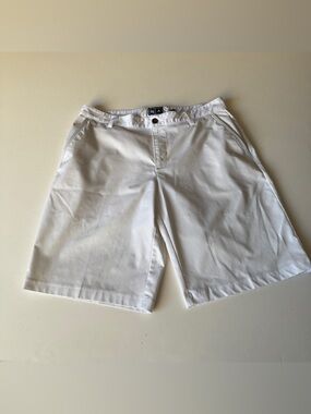 Adidas Golf Shorts Men's 34 White Chino Flat Front Logo Stretch Vintage Casual